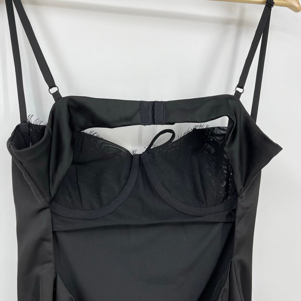 superdown | NWT Tony Mini Dress in Black Satin Sweetheart Lace Babydoll L - Picture 6 of 8
